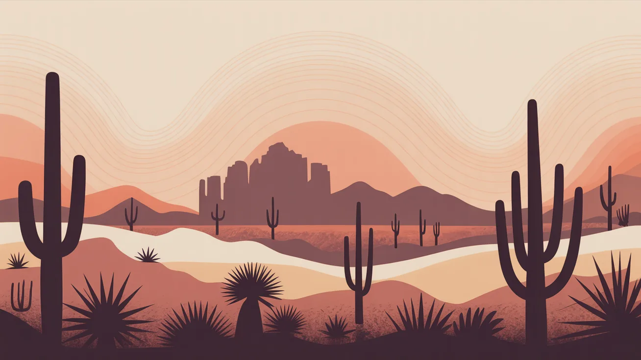 Layered Sonoran desert ridgelines receding into haze across the East Valley